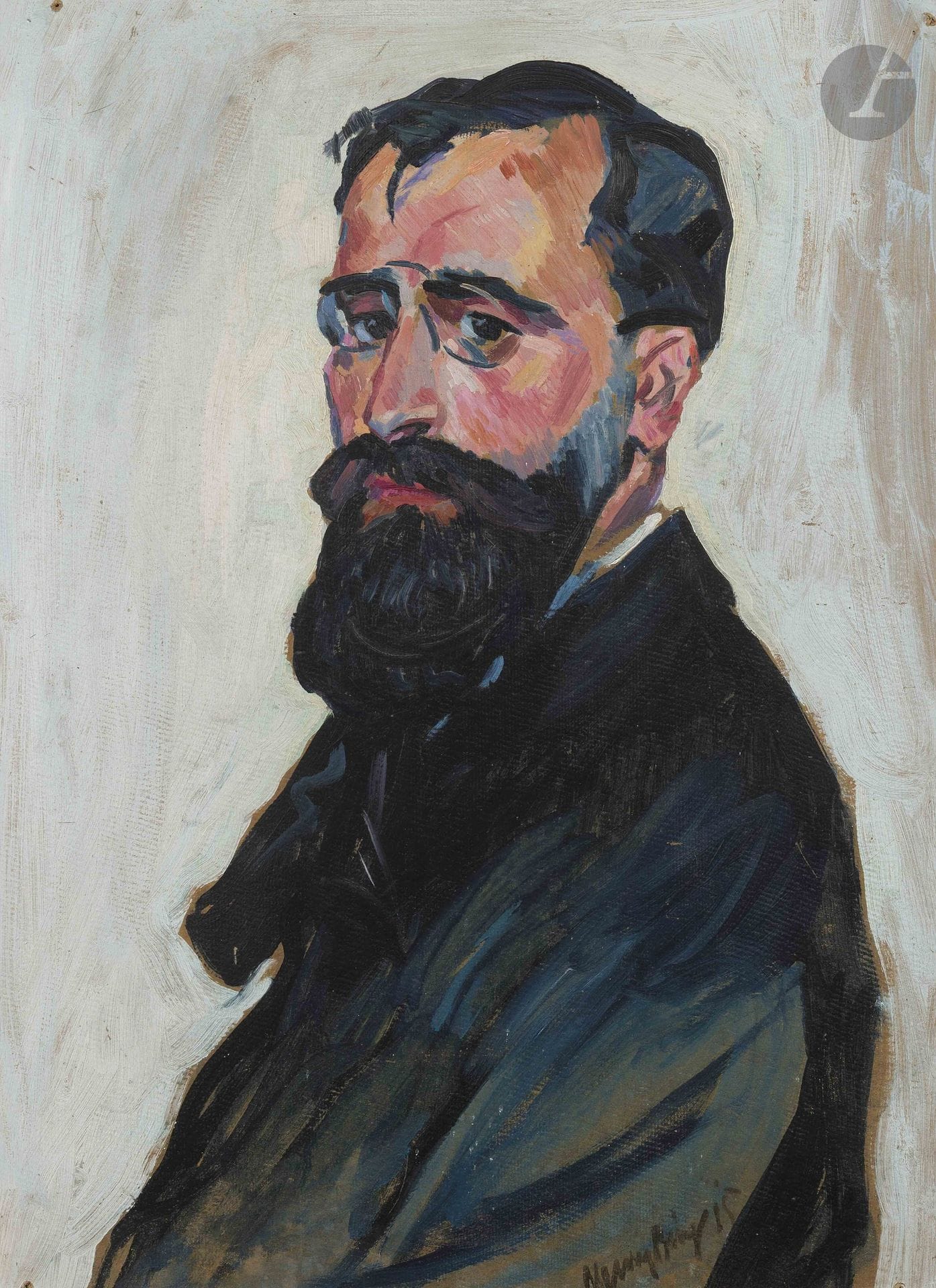 Henry BING (1888-1965)
Portrait d'homme barbu, 1915
Huile sur carton.
Signée et datée en bas à droite.
71 x 53 cm