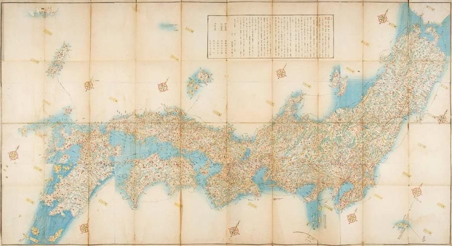 JAPON - Epoque MEIJI (1868 - 1912)
Carte du Japon. Dim.: 104 x 184 cm Pliures