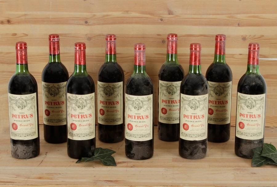 9 Bouteilles pétrus, Pomerol 1980 (2 TLB, 4 LB dont 1 elt, 3 MB) cb