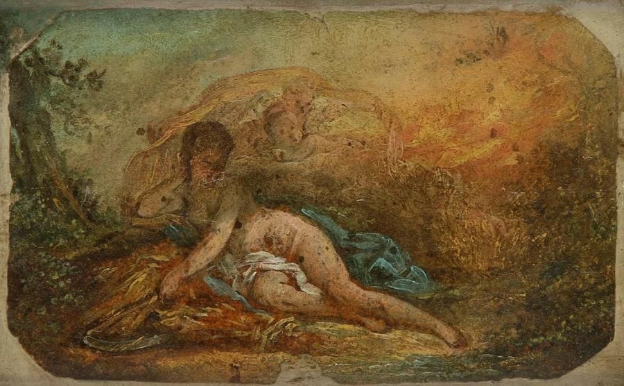 École FRANÇAISE du XVIIIe siècle
L'été Huile sur papier marouflé sur panneau. Étude de trumeau. 10 x 15 cm