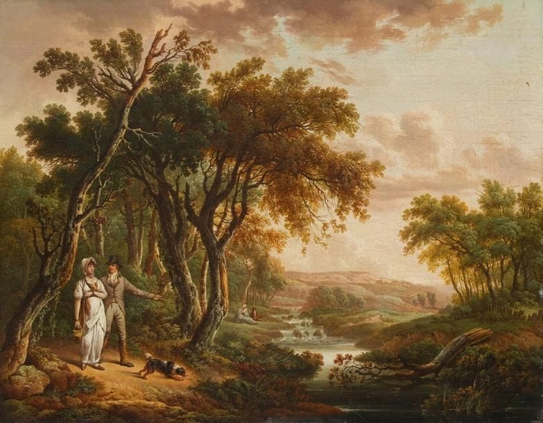 Wolfgang-Adam TÖPPFER (1766-1847) (attribué à)
Promenade galante dans la forêt Toile. 42 x 53,5 cm