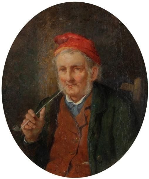 Davis HARDY (actif en Angleterre entre 1835 et 1870)
Le fumeur Papier marouflé sur panneau ovale. 18,5 x 15 cm Signé et daté en bas à gauche D. HARDY. 62