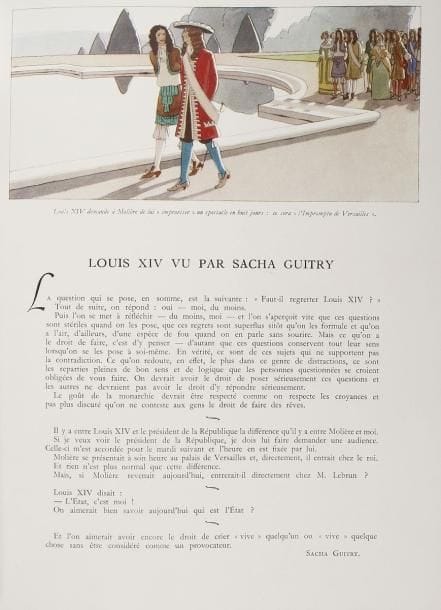 GUITRY (Sacha)
Textes publiés dans des revues ou des journaux, 1930-1938. *Il Dramma. 6 numéros avec textes de Guitry traduits en italien, 1930-1937. *Revue des Deux Mondes. 1er octobre 1931: La Maison de Loti; 15 avril 1932: Françoise; 15 avril 1936: L'École des Philosophes. *Les Nouvelles littéraires, 17 décembre 1932 (petites déchir.): Une heure avec Sacha Guitry, par Frédéric Lefèvre. *La Revue Belge. 15 juillet 1933: Réflexions; 1er janvier 1934: La Maison de Loti. *Excelsior, 16 et 18 mai 1934 (fentes): Si j'ai bonne mémoire. Mes deux amis de province (I et III, avec portrait de Monet par Guitry). *Paris-Soir, 9 mai 1936: Non, le cinéma n'est pas un jeu. *Marie-Claire, 1er octobre 1937: Cent vers que j'improvise. *Plaisir de France, mai 1938, n°spécial sur Louis XIV: Louis XIV vu par Sacha Guitry. On joint: Iris (15 juillet 1934, avec dessin de Guitry: Jules Renard); et Comoedia, 2 octobre 1936, au sujet du projet de Sacha Guitry sur le droit des pauvres
