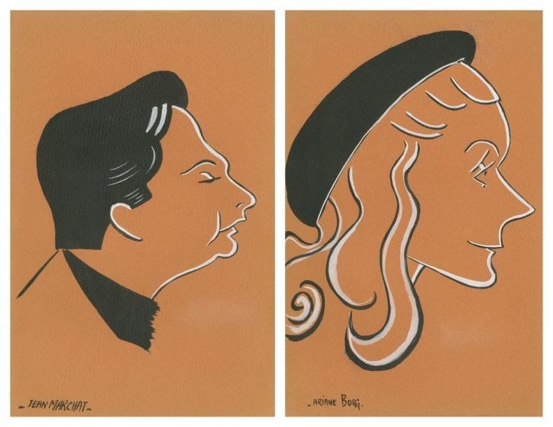 TONY (Tony Koulak dit)
Réunion de 15 portraits originaux à l'encre, certains rehaussés de gouache blanche, 10 étant signés; in-4. Ariane Borg, Paul Colline, Michel François, Jean Marchat, André Le Gall, Monelle Valentin, Jacques Dumesnil, Gilbert Gil, Bernard La Jarrige, André Luguet, François Périer, Françoise Rosay, Pierre Renoir, Madeleine Sologne, etc