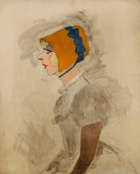 Sacha GUITRY
Yvonne Printemps, [1920]. Huile sur toile. 61x50cm Yvonne PRINTEMPS (1894-1977) de profil, à mi-corps, en costume de scène, coiffée d'un chapeau, dans le rôle de la Lisette de Béranger, créé le 21 janvier 1920 à la Porte Saint-Martin