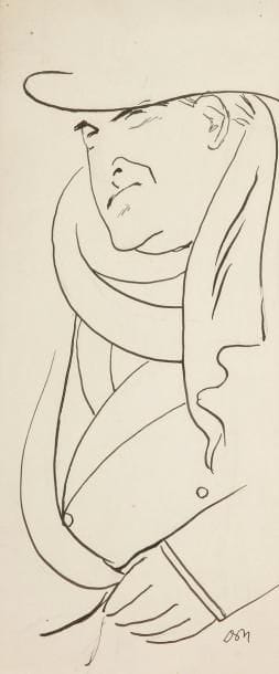 Ion DON (1894-1985)
Lucien Guitry. Dessin à la plume sur trait de crayon, signé en bas à droite. 31x13cm