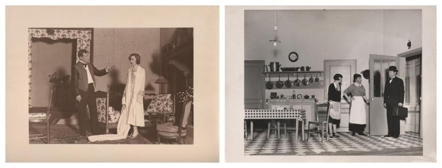 Lucien WALÉRY (1863-1935)
Désiré, [1927]. 2 photographies, tirages argentiques d'époque, la première en sépia et signée par le photographe en bas à gauche, la seconde avec cachet encre au dos. 23,5x29cm et 2 de 24x18cm Désiré, comédie en 3 actes, fut créé au Théâtre Édouard VII le 28 avril 1927, avec Sacha Guitry dans le rôle-titre, et adapté au cinéma en 1937. Désiré (Sacha Guitry) et Odette Cléry (Yvonne Printemps); arrivée de Désiré dans la cuisine: Madeleine (Betty Daussmond), Adèle (Pauline Carton) et Désiré (Guitry). On joint le programme du Théâtre Édouard VII pour la création de Désiré (et 3 autres avec changements dans la distribution); le n°du 11 juin 1932 de Ric et Rac (article et caricature de Guitry et Printemps dans Désiré), et livraison du 25janvier 1934 de Lisez-moi avec publication d'un extrait de Désiré (photo de SG en couv.)