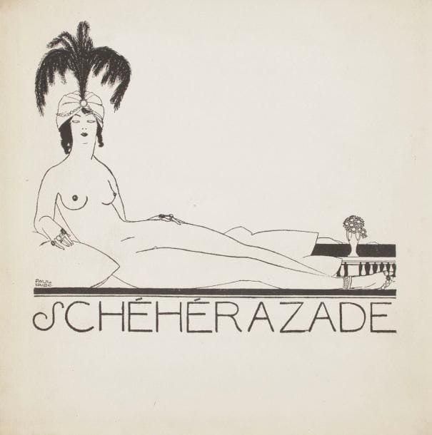 COCTEAU (Jean)
Schéhérazade. Album mensuel d'oeuvres inédites d'art et de littérature. Directeurs: François Bernouard, Jean Cocteau et André Paysan. Paris, À la Belle Édition. [François Bernouard], 10 novembre 1909 - 15 mars 1911. 6 fascicules in-4 carrés en ff., couv. ill. par P. Iribe. Très rare collection complète de cette revue littéraire de luxe. Exemplaire sur vergé. Illustrations d'après P. Bonnard, Boussingault, Dresa, Dunoyer de Segonzac, A. de La Gandara, Marie Laurencin, André Mare, L.-A. Moreau, L. Suë et P. Iribe, dont la sultane nue qui orne la couverture passait pour une audace dérogeant aux convenances. Jean Cocteau, alors âgé de 20 ans, en est le fondateur, avec son condisciple François Bernouard et Maurice Rostand. Sa contribution porte sur les cinq premiers numéros: une nouvelle, «Comment mourut Monsieur de Trèves», quatre poëmes: «La Nuit quitte un parc», «Soir inutile», «Le Beau tapage», «À la fenêtre», et enfin sur une musique de Tiarko Richepin: «Sur la mort d'une belle dame». Textes de P. Adam, Alain-Fournier, G. d'Annunzio,  G. Apollinaire, A. Arnoux, Nathalie Clifford, Barney,  F. Carco, R. de Gourmont, Sacha Guitry, F. Jammes,  S. Mallarmé, H. de Régnier, E. Rostand, A. Salmon, etc