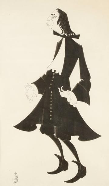 [Louis JOUVET (1887-1951)]
Jan MARA (1912-1992). Dessin original à l'encre de Chine, signé en bas à droite; 52,5x32,5cm (encadré). LOUIS JOUVET EN TARTUFFE
