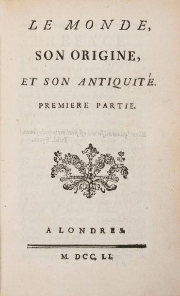 [MIRABAUD (Jean-Baptiste)]
Le Monde, son origine, et son antiquité. Première partie. - De l'âme, et de son immortalité. Seconde partie. - Essai sur la chronologie. Londres [Paris: Briasson], 1751. - 3 parties en un volume in-8, xij, 244 pp.; (2 ff.), 172 pp.; 72 pp. Maroquin vert, triple filet doré en encadrement sur les plats, dos lisse orné, roulette dorée intérieure, tranches dorées sur marbrure (reliure de l'époque). Édition originale de ce recueil publié par Jean-Baptiste Le Mascrier et César Chesneau du Marsais, réunissant trois textes de Mirabaud, chacun formant une partie de l'ouvrage. Ces textes circulaient auparavant sous la forme manuscrite avant de paraître, avec des modifications, dans divers recueils imprimés. Il s'agit de l'un des grands textes de la pensée matérialiste en France au XVIIIe siècle. Mirabaud attaque ouvertement les métaphysiciens de son temps qui selon lui ne reprenaient que la théorie platonicienne de l'âme spirituelle, et, sans prétendre exposer un véritable système, consigne les opinions des Anciens sur le monde, sa structure, sa formation, ses révolutions, sa destruction, sur l'âme, sa nature et son immortalité. L'ouvrage sera condamné par arrêt du Parlement. Bel exemplaire en maroquin de l'époque, malgré le dos passé et un coup sur le premier plat.