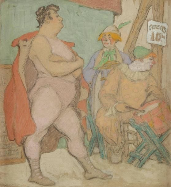 Maud Hunt SQUIRE (1873-1954)
Femme Athlète, vers 1912. Gouache, lavis et fusain sur vergé («papier boucherie») contrecollé sur carton. Signée en bas à gauche. Au verso, titrée et annotée du nom de l'artiste à la mine de plomb; étiquette d'exposition (W.I.A.C. - Women's International Art Club - et date «1912»). 36 x 33,5 cm. Provenance:. Collection particulière, Saint-Germain-en-Laye