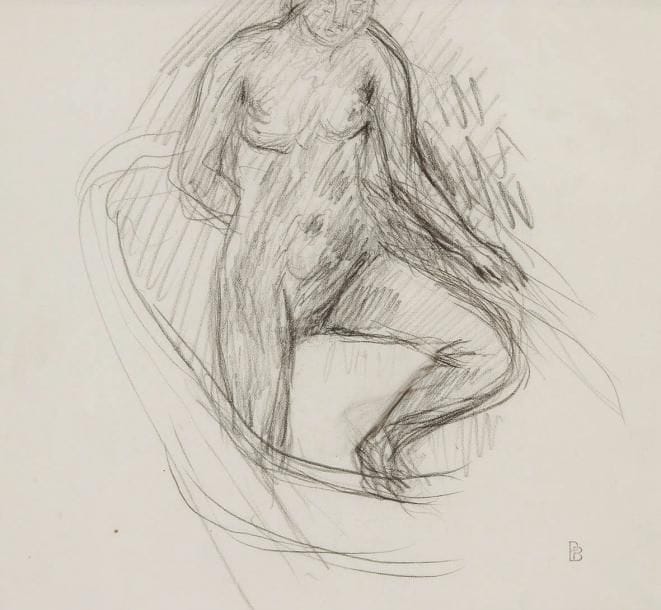 Pierre BONNARD (1867-1947)
Femme nue au tub. Dessin au crayon noir. Porte le cachet du monogramme en bas à droite. (Lugt 3888). 22 x 24 cm