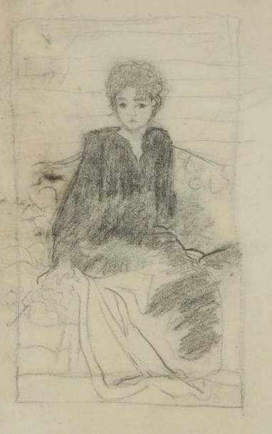 Pierre BONNARD (1867-1947)
Jeune femme assise - Tête de jeune femme. Dessin au fusain recto-verso. Porte le cachet du monogramme en bas à droite. (Lugt 3888). (Restaurations). 41 x 28 cm