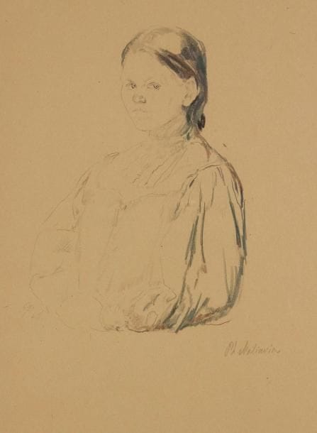 Philippe MALIAVIN [russe] (1869-1940)
Portrait de jeune femme au fichu. Dessin à la mine de plomb et crayon de couleur. Signé en bas à droite. 31 x 22,7 cm