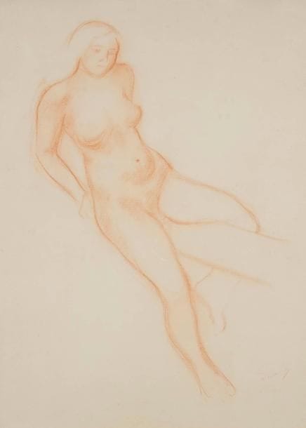 André DERAIN (1880-1954)
Femme assise. Dessin à la sanguine. Signé en bas à droite. 46 x 62 cm