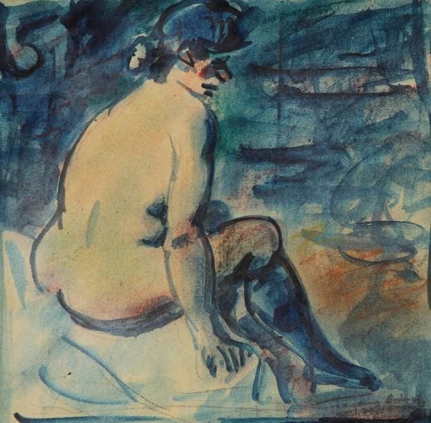 Léon BONHOMME (1870-1924)
Fille de joie. Aquarelle sur papier contrecollé sur panneau. Signée en bas à droite. 17 x 17,5 cm