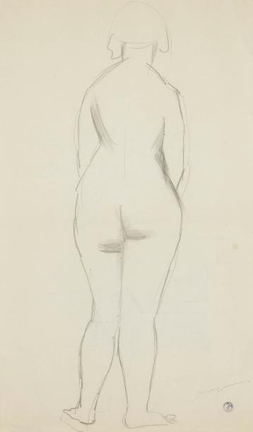 Léopold SURVAGE [franco-russe] (1879-1968)
Femme nue de dos. Dessin à la mine de plomb. Signé en bas à droite. Porte le cachet de la vente de l'atelier. (Plis). 42 x 25 cm