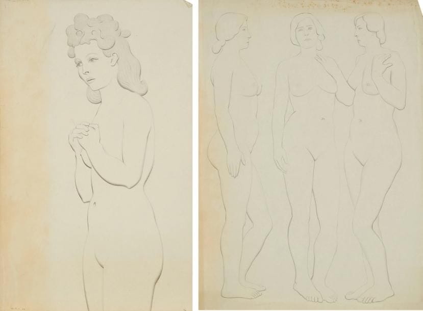 Michel TAPIÉ (1909-1987)
Nus, entre 1930 et 1944. 7 dessins à la mine de plomb. 5 signés ou monogrammés et datés. (Traces d'humidités). Formats divers