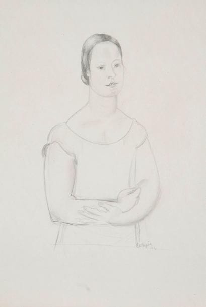 Louis LATAPIE (1891-1972)
Femme aux bras croisés, vers 1920. Dessin à la mine de plomb. Signé et daté (192?) en bas à droite. 29,5 x 23,5 cm
