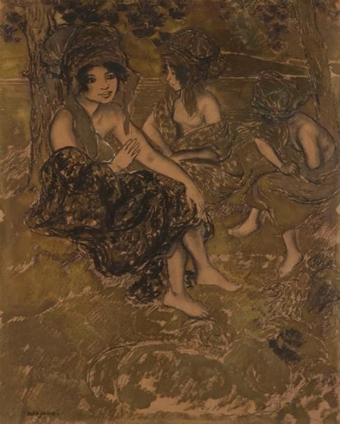 Georges MANZANA-PISSARRO (1871-1961)
Femmes orientales au bord de l'eau. Dessin au fusain, encre et rehauts de gouache. Signé en bas à gauche. 64 x 51 cm
