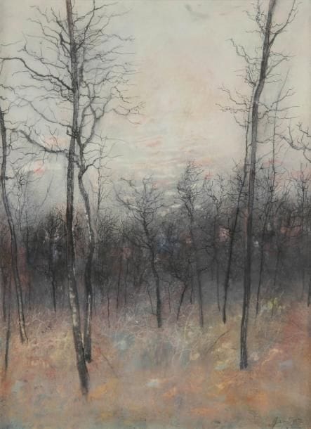 Bernard GANTNER (né en 1928)
Arbres en hiver, 1967. Dessin à la plume et encre de chine, gouache et pastel sur vélin. Signé et daté en bas à droite. 30,5 x 22,5 cm
