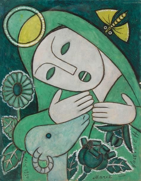Marie VASSILIEFF (1884-1957)
Madone à la chèvre, 1950. Gouache. Signée en bas à droite, datée et située Paris en bas à gauche. 32 x 25 cm. Nous remercions Monsieur Claude Bernes d'avoir confirmé l'authenticité de cette oeuvre