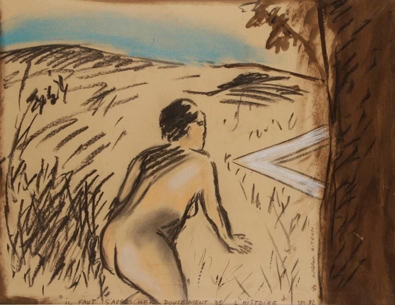 JEAN-MICHEL ALBEROLA (NE EN 1953)
Il faut s'approcher doucement de l'histoire, 1982. Dessin au fusain, lavis et pastel. Signé et daté en bas à droite. Titré. 48 x 63 cm. Provenance:. Galerie Daniel Templon, Paris