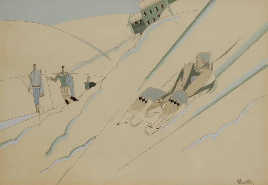 Charles MARTIN (1848-1934)
Sports d'hiver, vers 1920. Dessin à l'encre, aquarelle et gouache. Signé en bas à droite. 23 x 31,5 cm