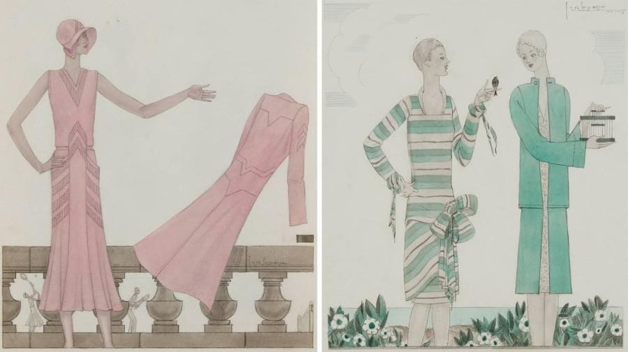 Georges LEPAPE (1887-1971)
Dessin de mode pour Vogue USA, 1927-1928. 2 dessins à la mine de plomb et gouache. Signés et l'un daté et situé N.Y. 35 x 27,5 cm chaque