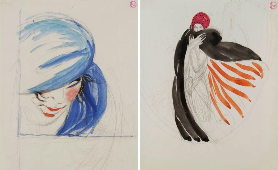 Georges LEPAPE (1887-1971)
Étude de femme, vers 1920-30. 2 dessins au crayon et aquarelle. Portent le cachet du monogramme. 28,5 x 23 cm et 25 x 20 cm