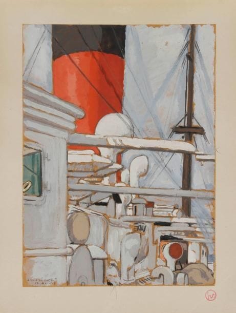 Georges LEPAPE (1887-1971)
À bord du Haïti, 1925. Gouache. Porte le cachet du monogramme sur le montage. Datée et titrée en bas à gauche. 25,5 x 18,5 cm