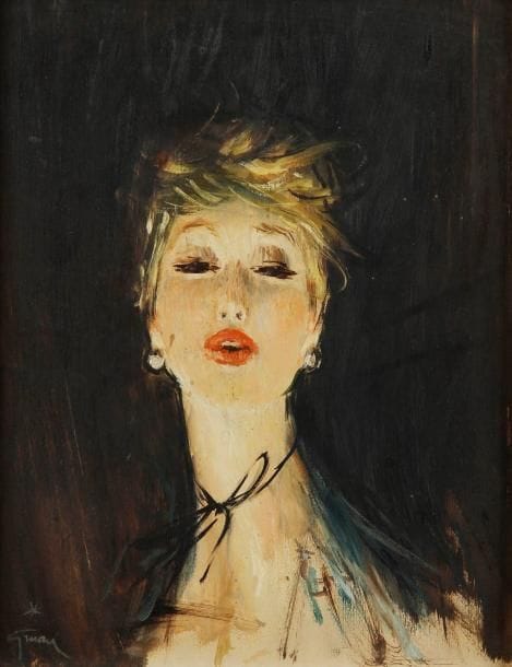 René GRUAU (1909-2004)
Portrait de femme, 1943. Huile sur panneau. Signée en bas à gauche. 24 x 19 cm