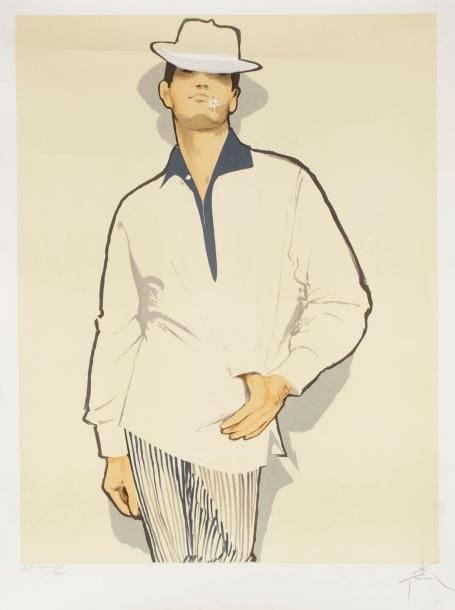 René GRUAU (1909-2004)
Homme à la marguerite, 1990. Lithographie. Signée et justifiée APXXXV/XLV. Copyright René Gruau 1990 au dos. Série «Portraits of men». (Petits accidents en marge). 70 x 54 cm. Provenance:. Collection Kouka