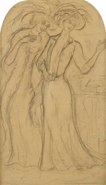 GEORGE BOTTINI (1874-1907)
Deux femmes saluant. Mine de plomb. (Quelques rousseurs, traces de plis et menus accidents). 33 x 19,2 cm