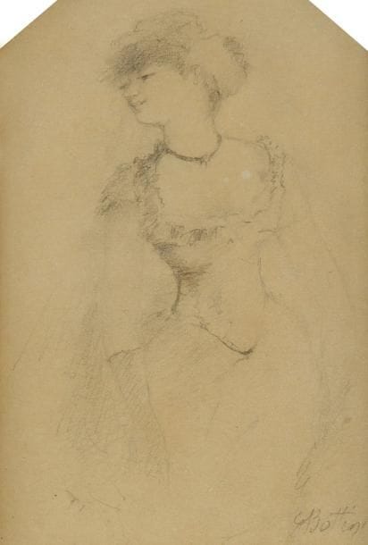GEORGE BOTTINI (1874-1907)
Femme à mi-corps. Dessin à la mine de plomb. Signé en bas à droite. 12 x 8 cm