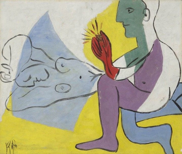 Reynold ARNOULD (1919-1980)
Le Couple
Huile sur toile.
Monogrammée en bas à gauche.
(Petits manques).
46 x 55 cm