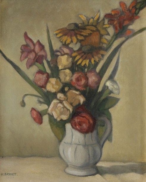 H. BASSET (XXe siècle)
Bouquet de fleurs, 1923
Huile sur toile.
Signée et datée en bas à gauche.
46 x 38 cm