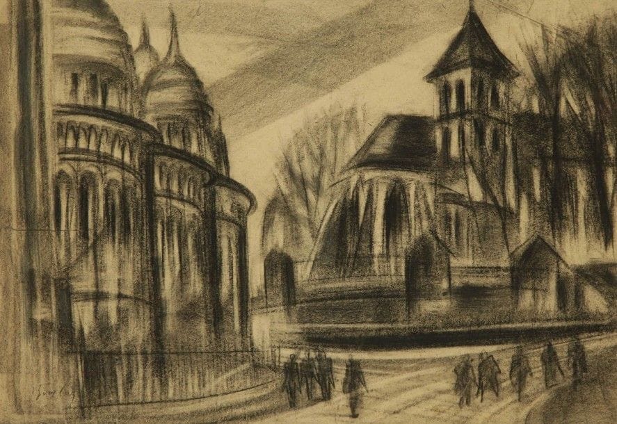 David BOMBERG [anglais] (1890-1957)
Église
Dessin au fusain.
Signé en bas à gauche.
(Déchirures et plis).
29 x 42 cm