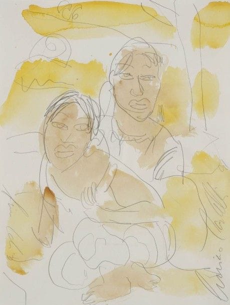 Luciano CASTELLI (né en 1951)
Femmes noires, 1991
Dessin à la mine de plomb et aquarelle.
Signé et daté en bas à droite.
31,5 x 24 cm