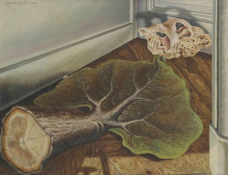 Jak DEMOULIN (1905-?)
La Feuille et le coquillage, 1932
Huile sur toile.
Signée et datée en haut à gauche.
Signée et titrée au dos.
(Petit manque).
50 x 65 cm