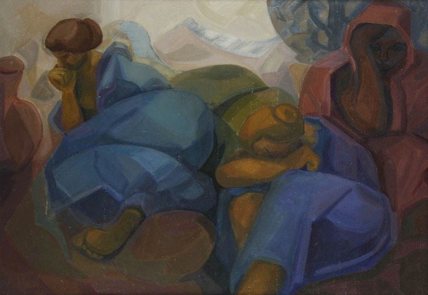 ÉCOLE MODERNE
Femmes pensives
Huile sur toile.
Non signée.
92 x 65 cm