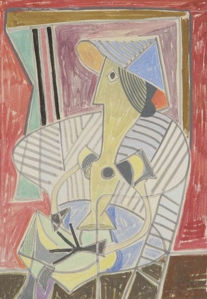 ÉCOLE MODERNE
Femme assise, 1948
Gouache.
Signée et datée en bas à droite.
34 x 23,5 cm