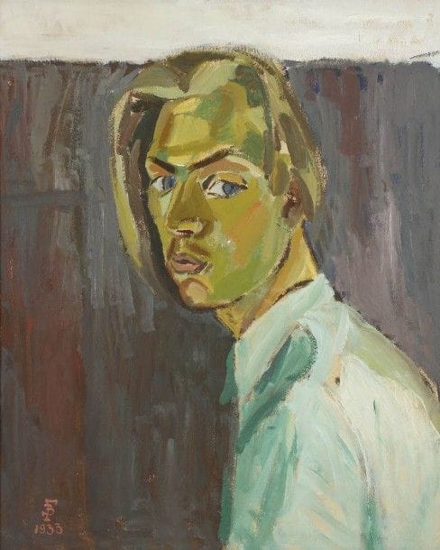 ÉCOLE RUSSE 
Portrait of Leonid Pasternak,1933
Huile sur carton.
Monogrammée et datée en bas à gauche.
66 x 54 cm