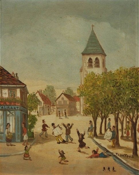 Jean FOUS (1901-1971)
Les Nouvelles
Huile sur isorel.
Signée en bas à droite.
Signée et datée au dos.
27 x 22 cm