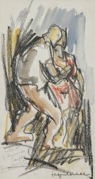 Jef FRIBOULET (1919-2003)
Personnage, 1963
Dessin au crayon gras et aquarelle.
Signé, daté et dédicacé.
40,5 x 22 cm