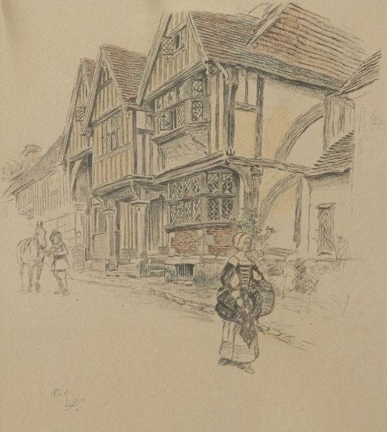 Cecil ALDIN (1870-1935)
L’Auberge George ; La Croix d’Or à Oxford
Lithographie.
Signées en bas à gauche.
25 x 22 cm
