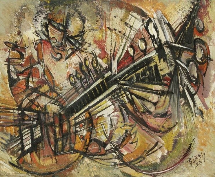 Roger LERSY (1920-2004)
Joueur de sarangi, 1983
Huile sur toile.
Signée et datée en bas à droite.
Titrée au dos.
50 x 61 cm