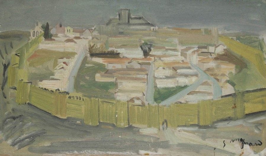 S. MAGNARD (XXe siècle)
Ville fortifiée
Huile sur panneau.
Signée en bas à droite.
(Petits manques).
27 x 46 cm