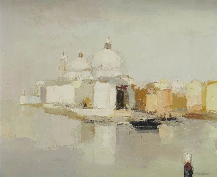 Joseph MUSLIN (1911-2003)
Venise, Grand Canal et la Salute
Huile sur toile.
Signée en bas à droite.
Signée et titrée au dos.
46 x 55 cm
