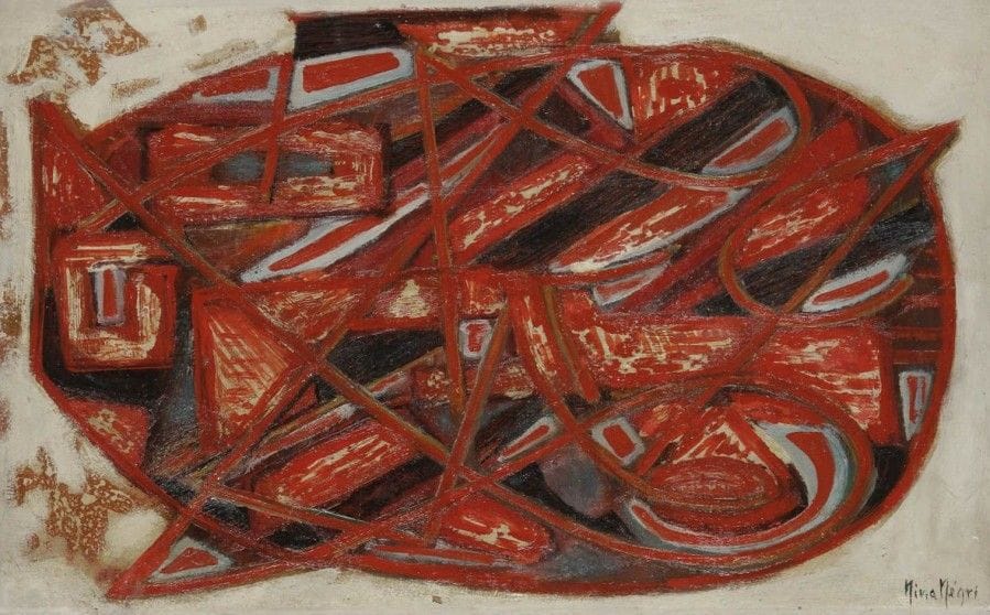 Nina NEGRI (1909-1981)
Rouge IV
Huile sur toile.
Signée en bas à droite.
(Petit manque et restauration).
38 x 61 cm